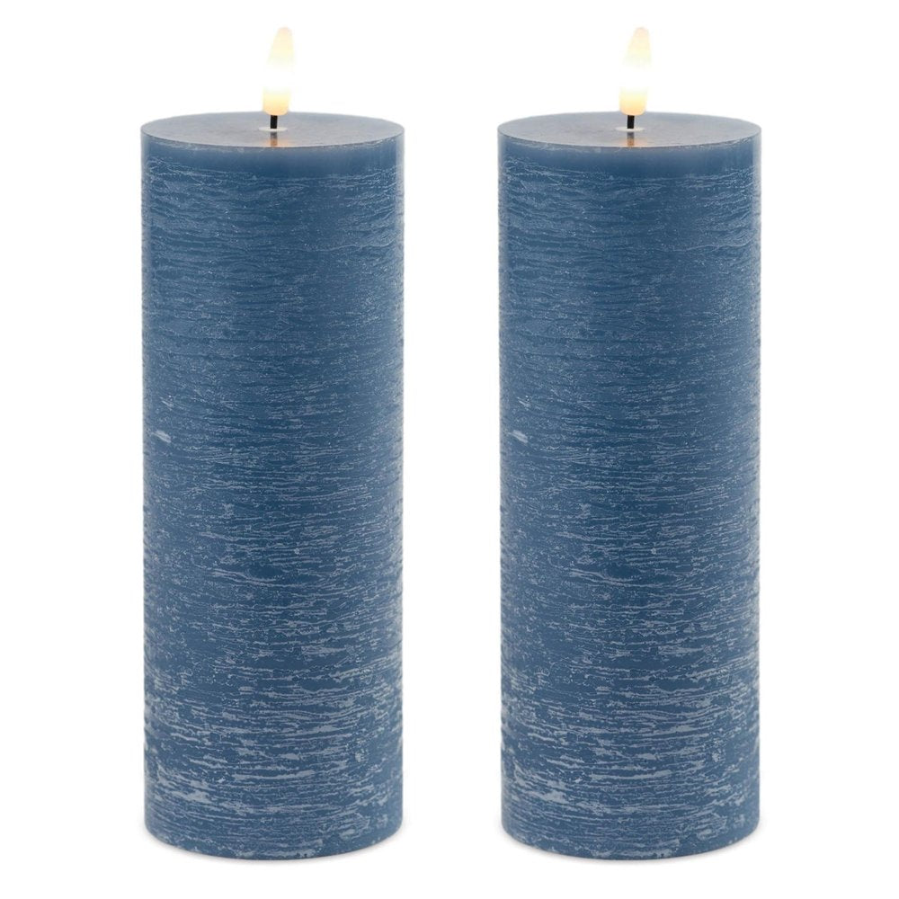 Set of Two Blue Unscented Candle Flameless Pillar Candles