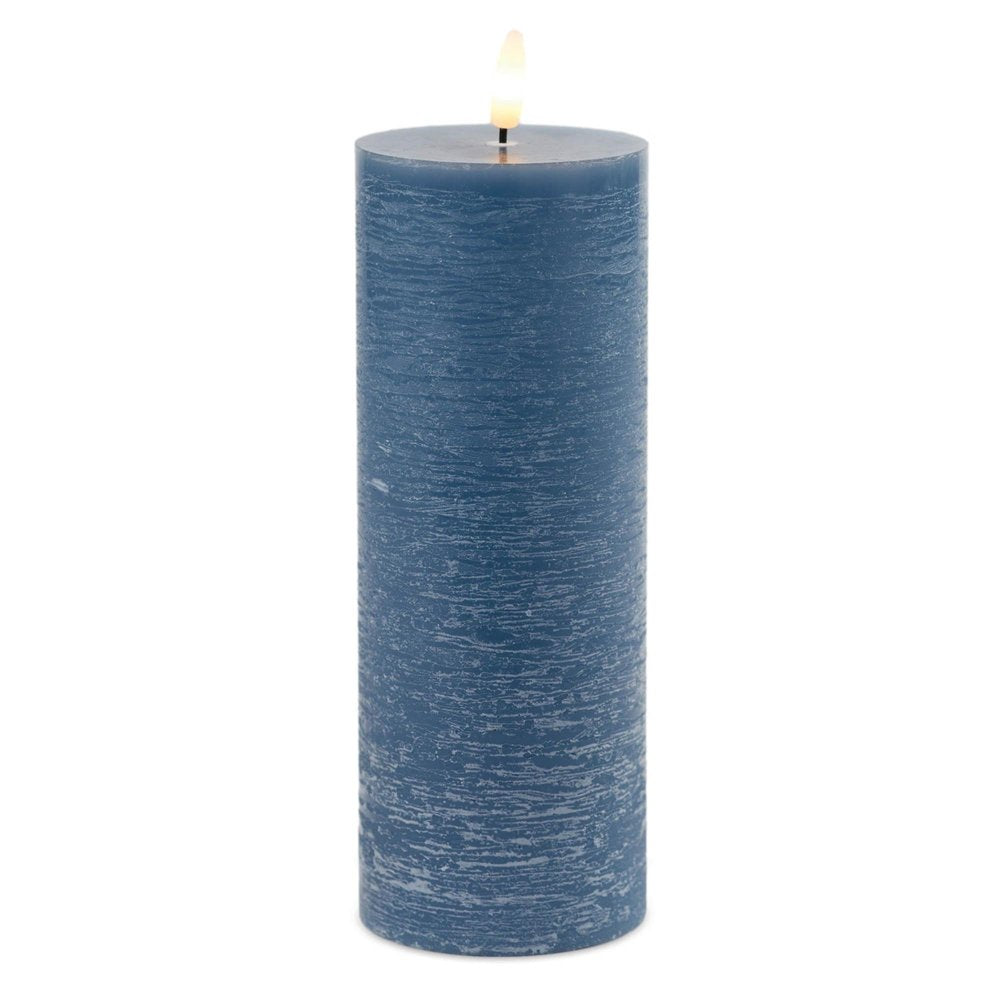 Set of Two Blue Unscented Candle Flameless Pillar Candles