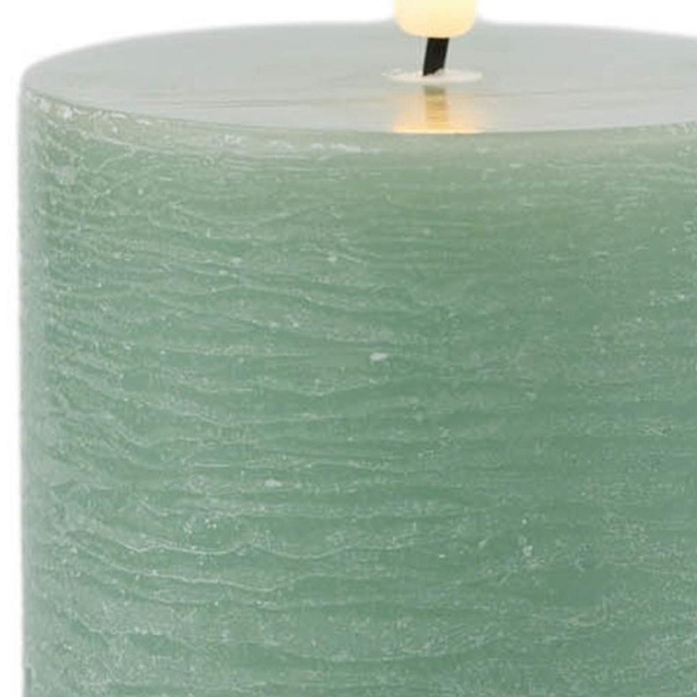Set of Two Green Unscented Candle Flameless Pillar Candles
