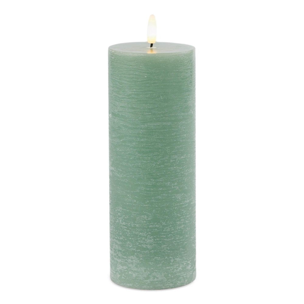 Set of Two Green Unscented Candle Flameless Pillar Candles