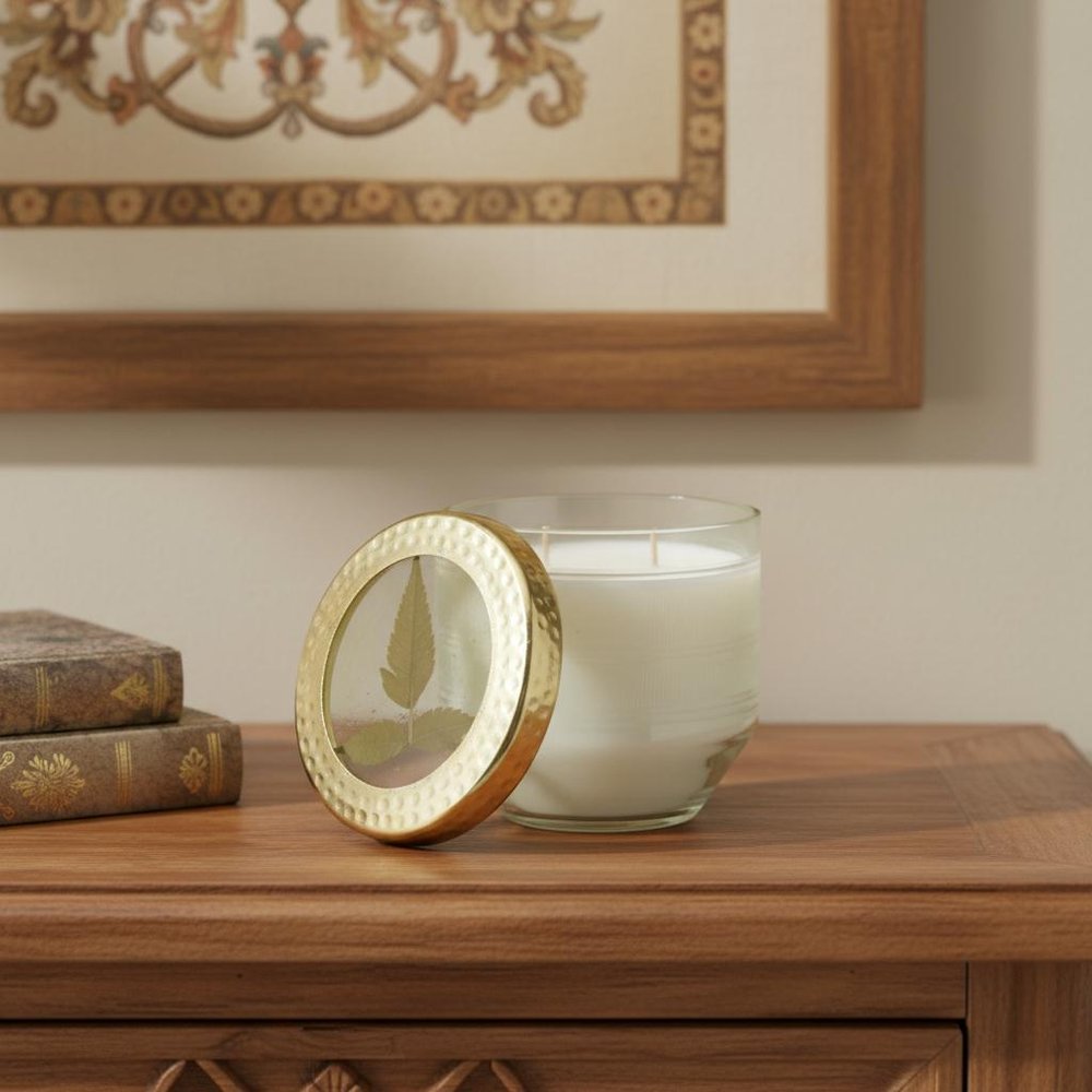 4" White Currant Scented Two Wick Candle In Clear And Gold Glass Holder