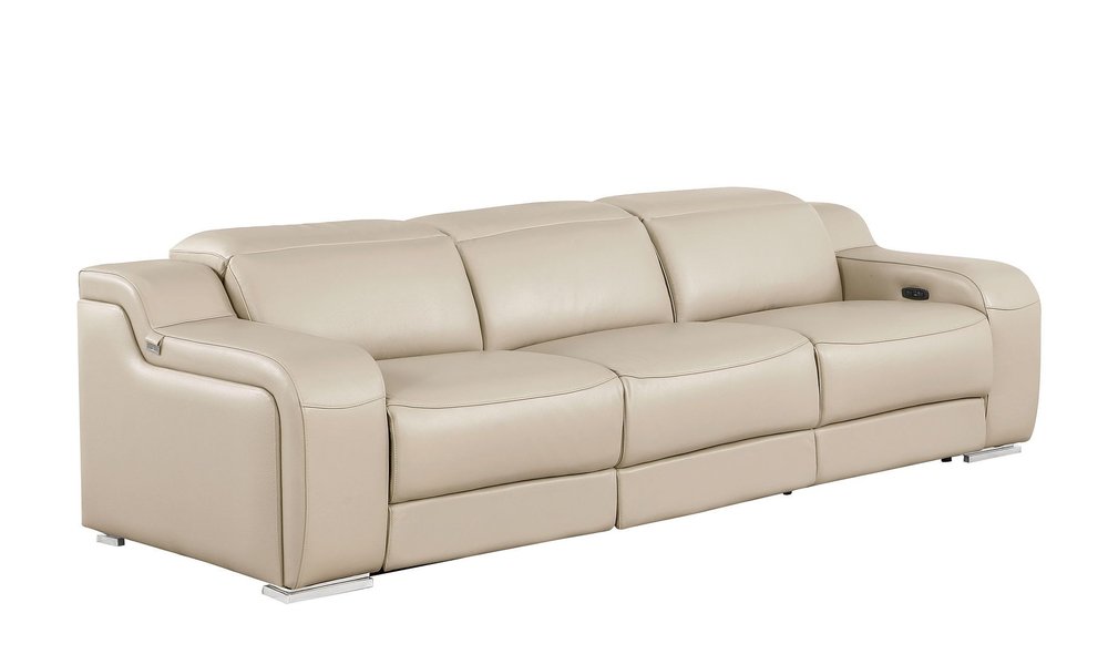Three Piece Beige Leather Five Person Seating Set