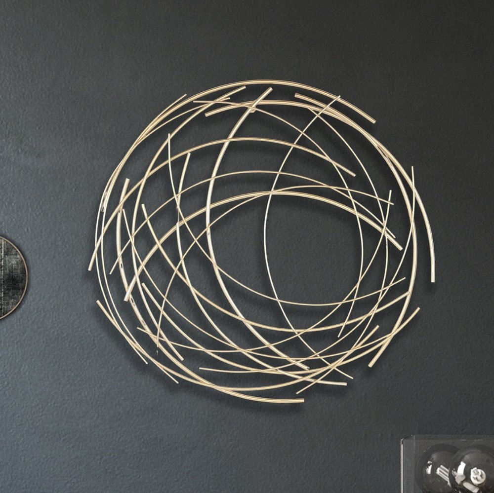 26" X 26" Gold Abstract Metal Circle Hanging Dimensional Sculpture