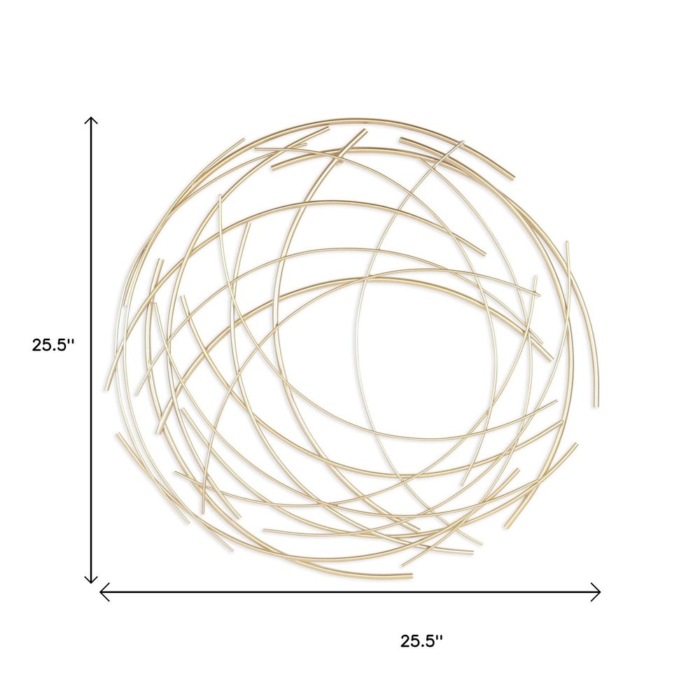 26" X 26" Gold Abstract Metal Circle Hanging Dimensional Sculpture