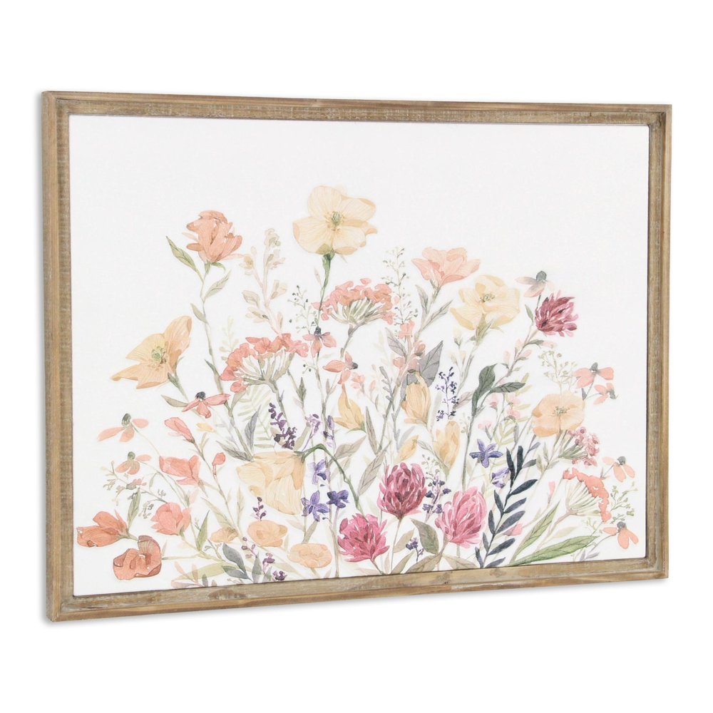 24" X 32" Natural And White Flower Bouquet Metal And Wood Framed Art