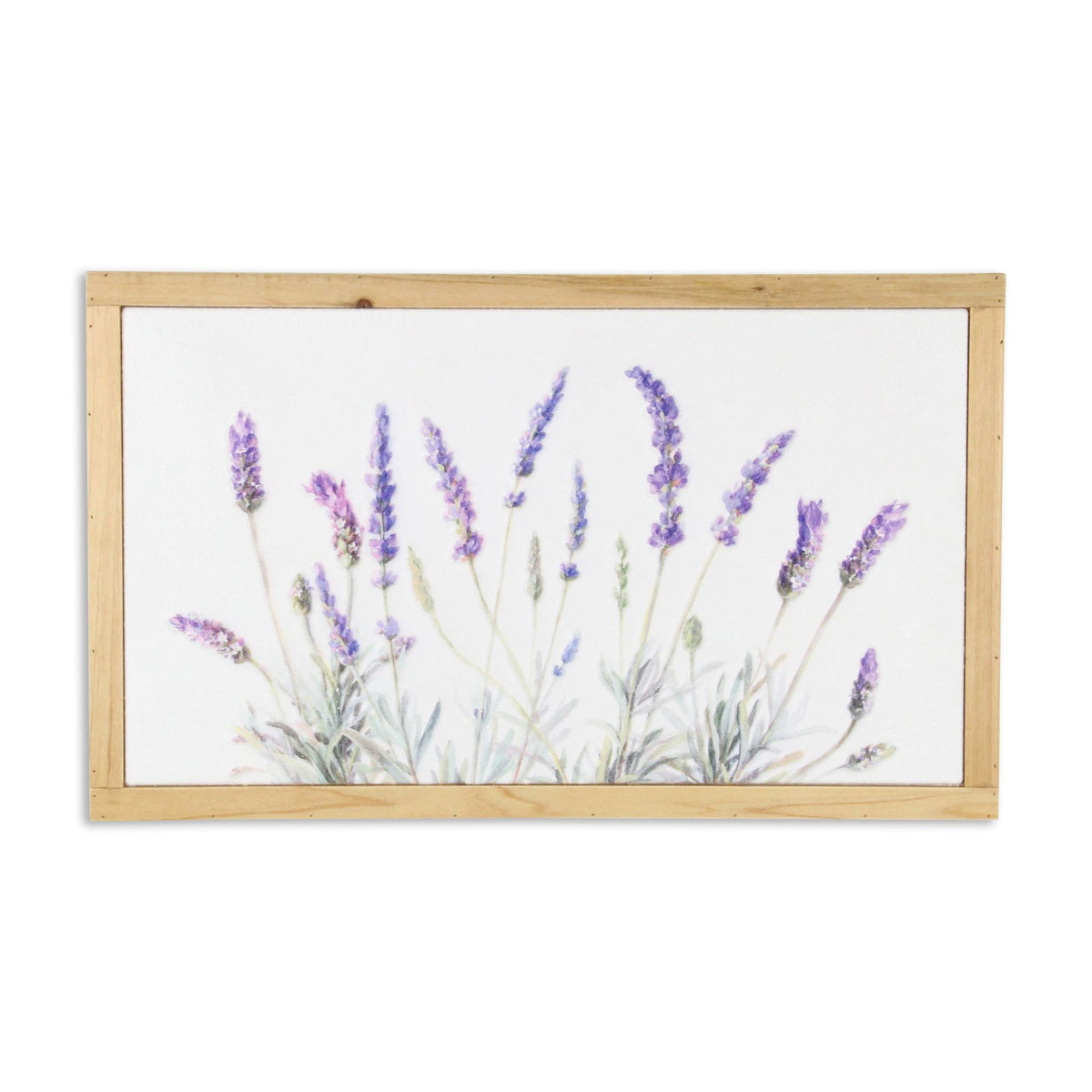 16" X 26" Natural White And Lavender Floral Wood Framed Art