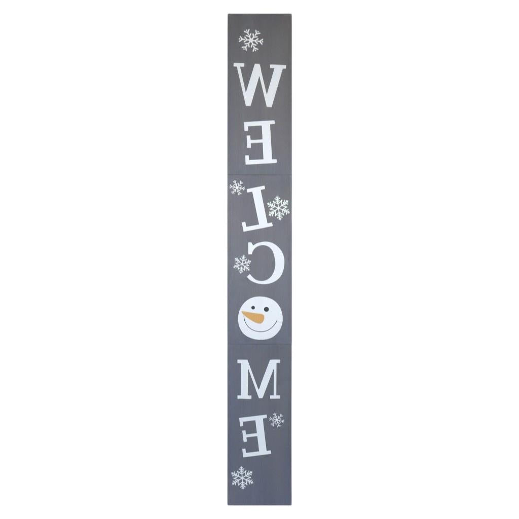 72" Gray And White Solid Wood Welcome Christmas Snowman Porch Sign