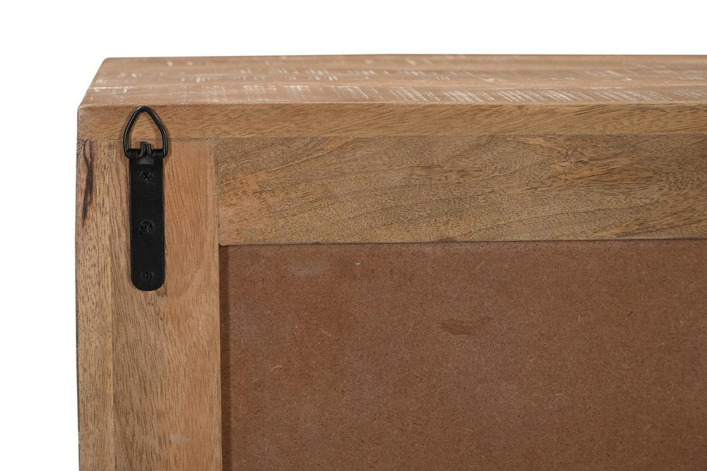 72" Natural Distressed Solid Wood Carved Geometric Sideboard with Four Doors