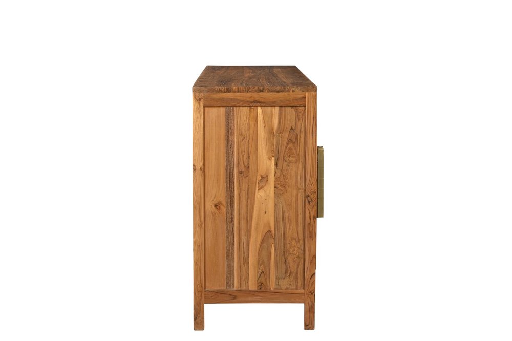 71" Brown Solid Wood Carved Geometric Sideboard with Four Doors
