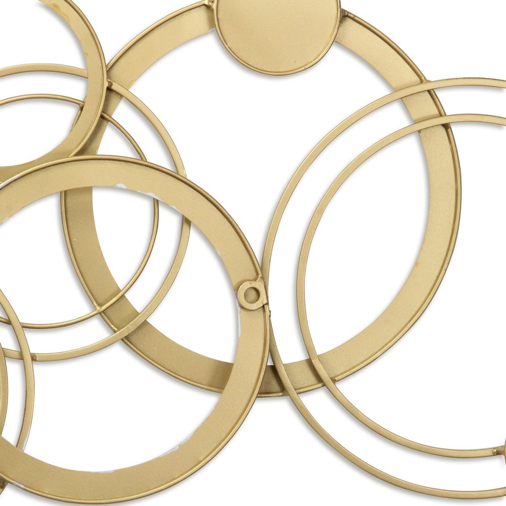 18" X 44" Gold And Silver Geometric Metal Round Discs Hanging Dimensional Sculpture