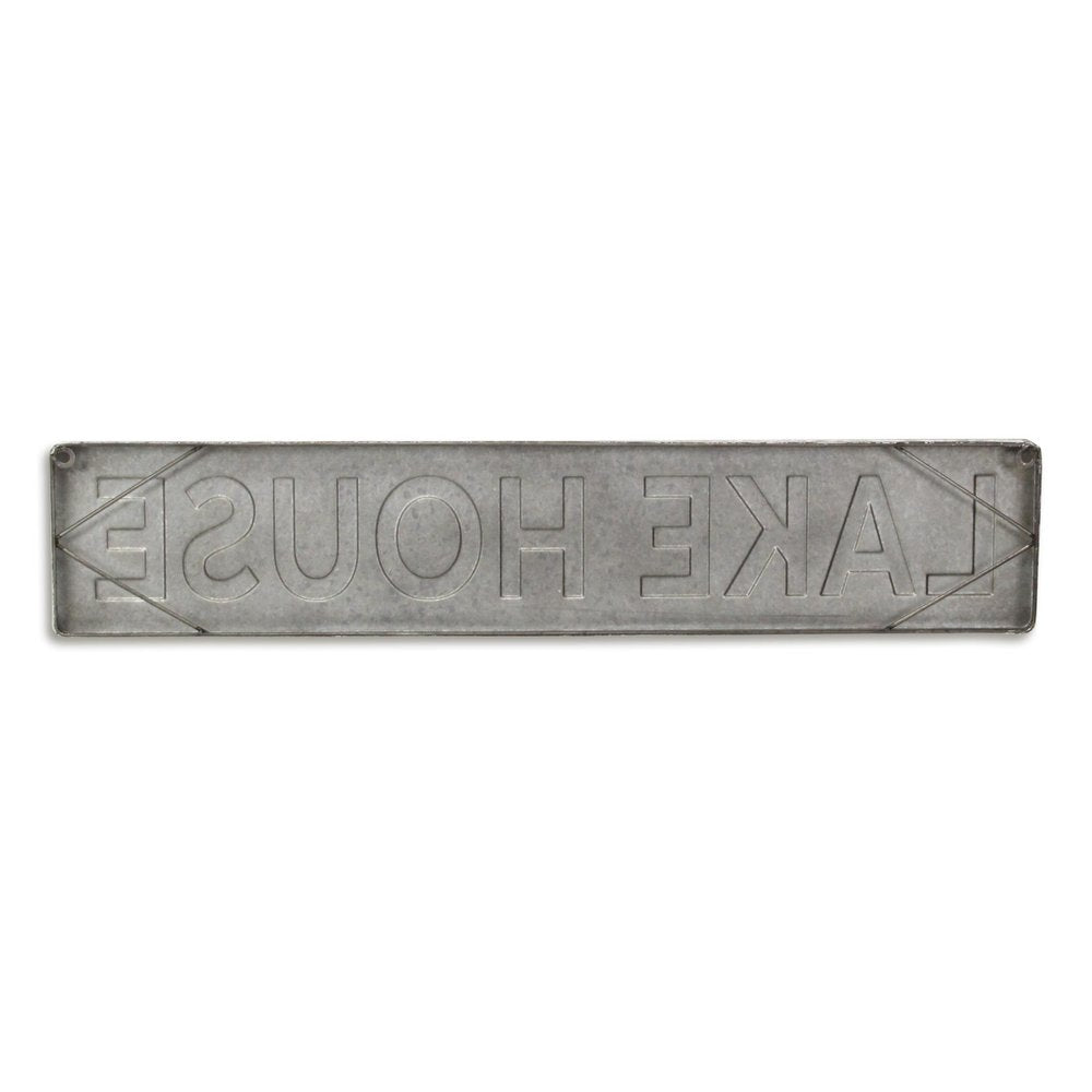 7" X 36" Gray Lake House Galvanized Metal Wall Decor