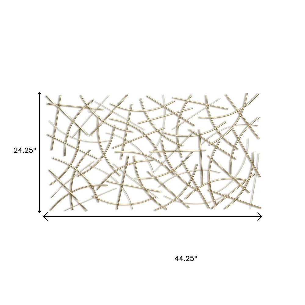 24" X 44" Gold Abstract Lines Metal Hanging Dimensional Sculpture