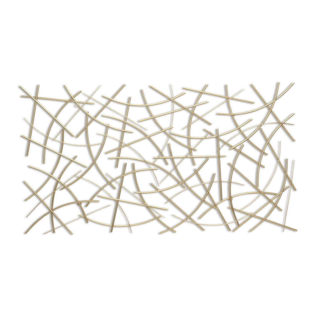 24" X 44" Gold Abstract Lines Metal Hanging Dimensional Sculpture