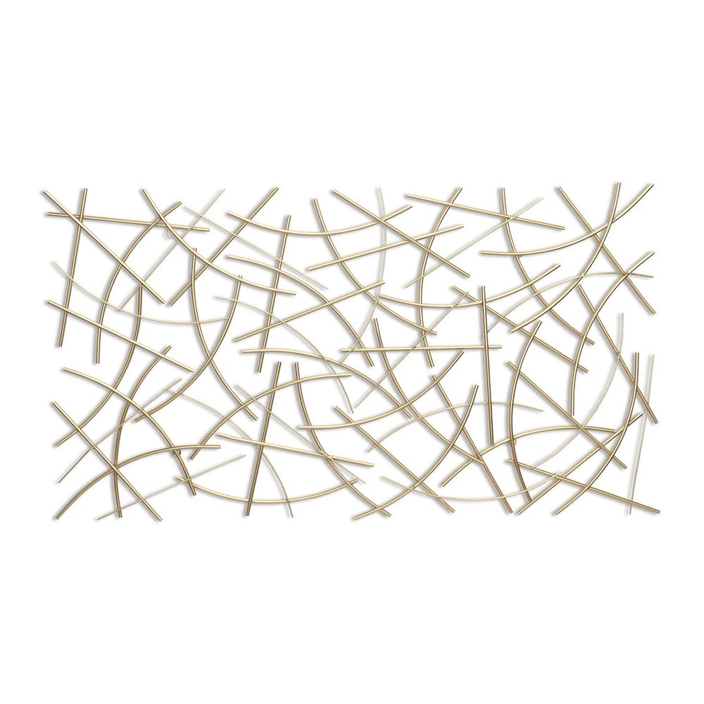 24" X 44" Gold Abstract Lines Metal Hanging Dimensional Sculpture