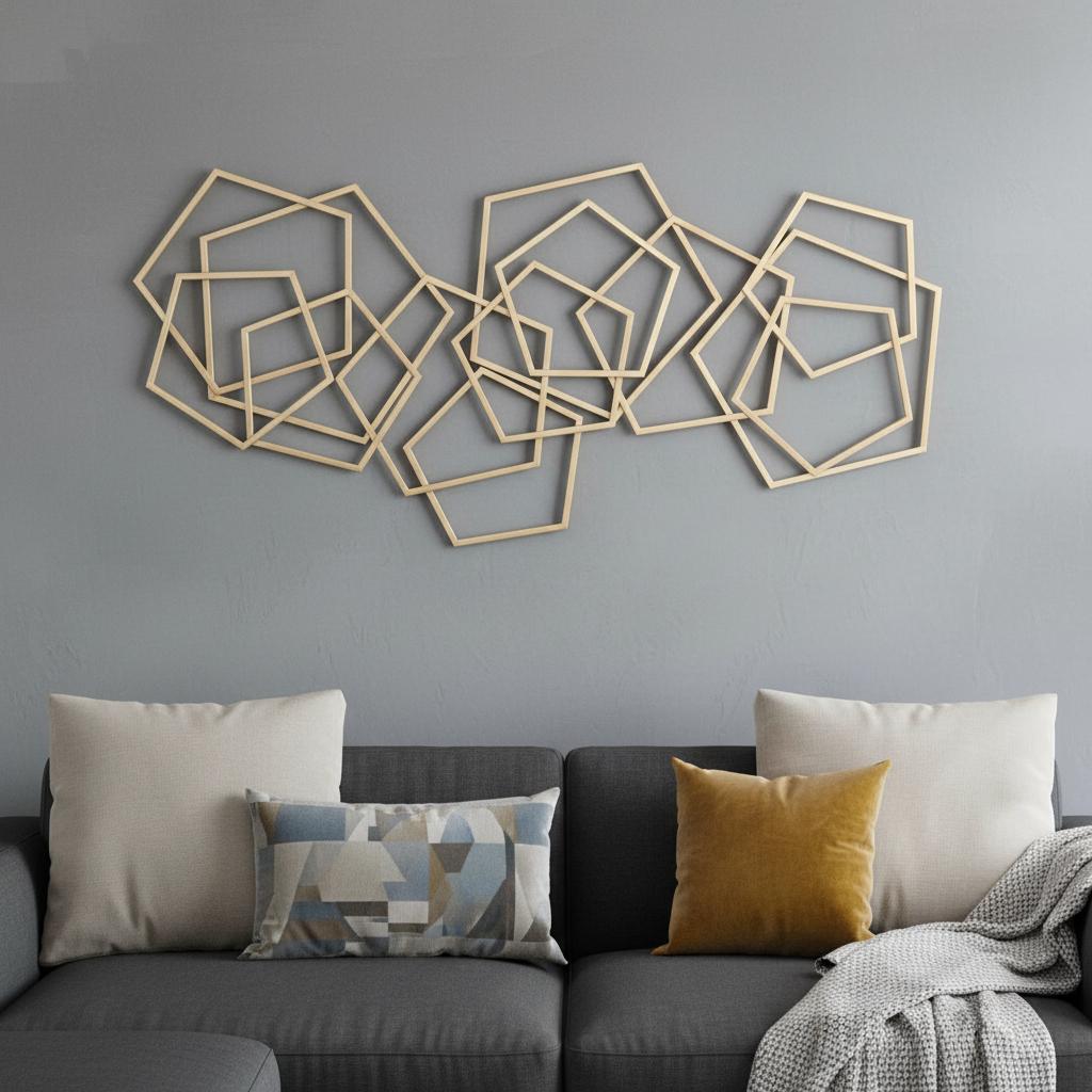 24" X 48" Gold Metal Abstract Lines Hanging Dimensional Sculpture