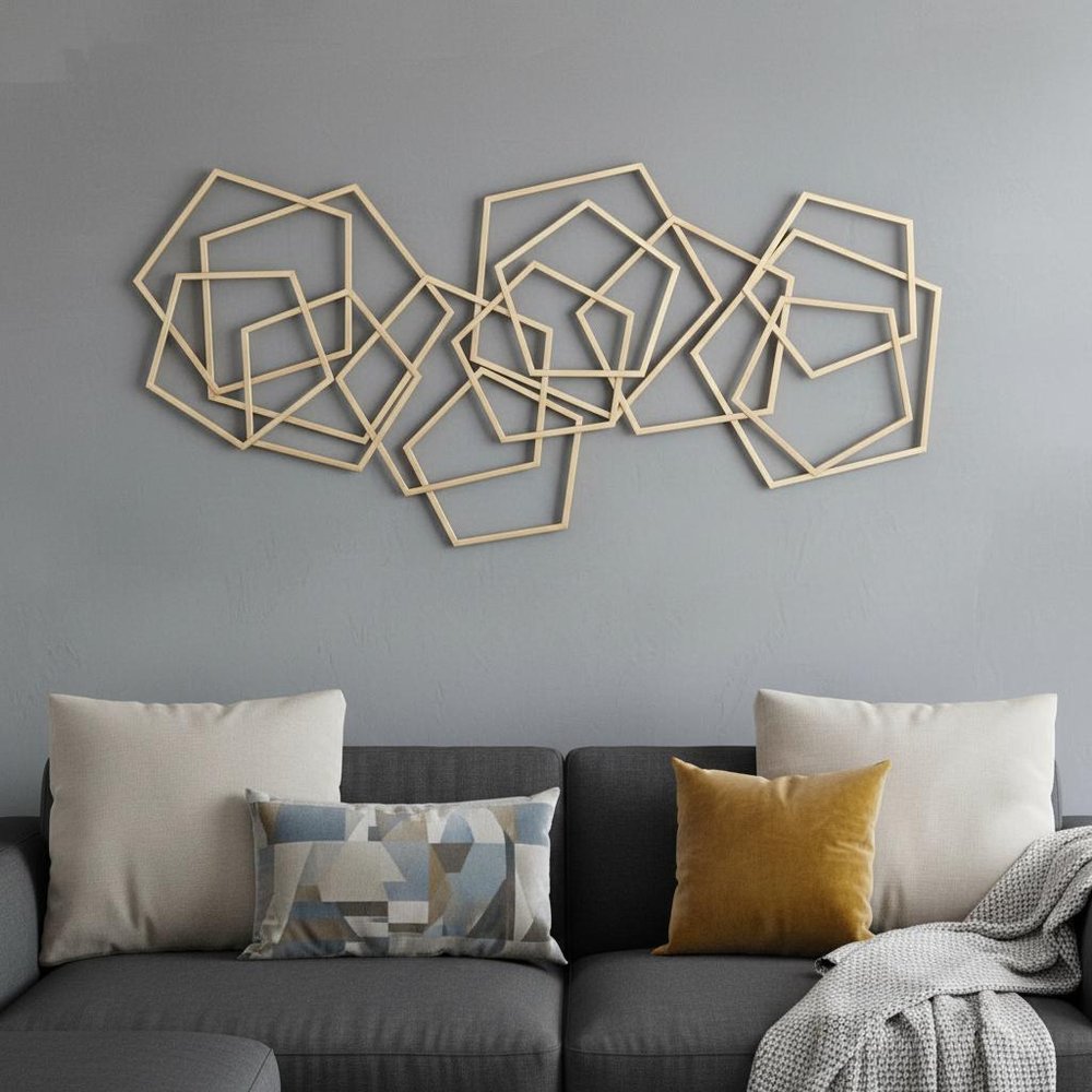 24" X 48" Gold Metal Abstract Lines Hanging Dimensional Sculpture