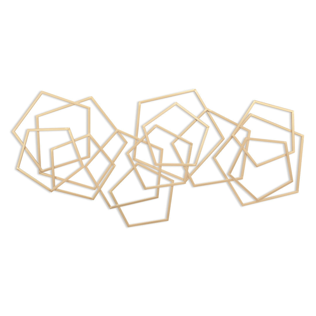 24" X 48" Gold Metal Abstract Lines Hanging Dimensional Sculpture