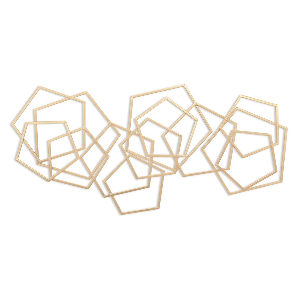 24" X 48" Gold Metal Abstract Lines Hanging Dimensional Sculpture