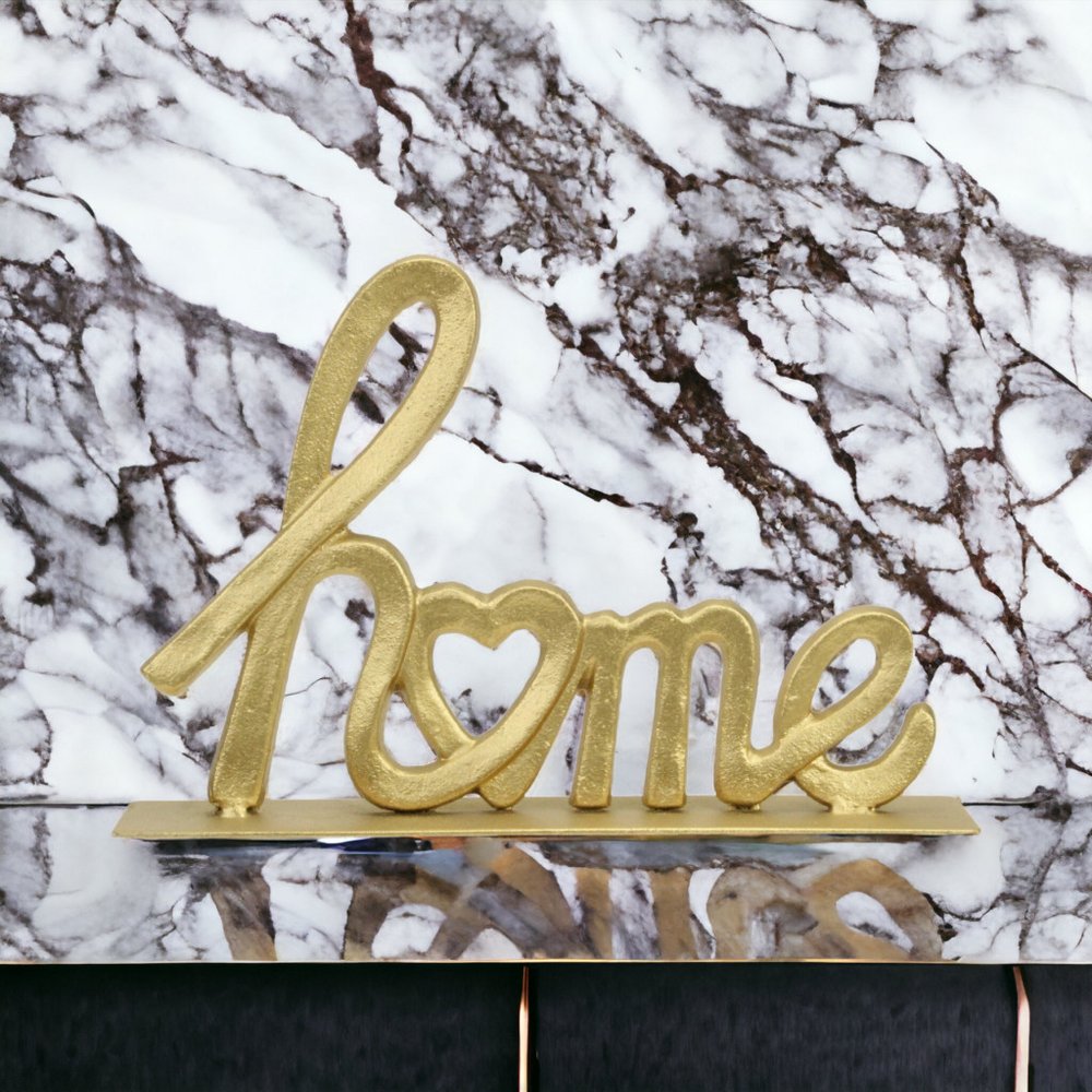 12" Gold Cast Iron Home Hand Painted Tabletop Sign