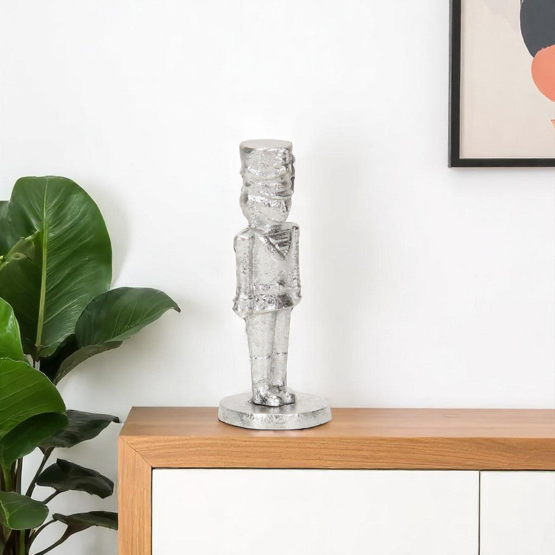 6" Silver Cast Iron Christmas Nutcracker Hand Painted Figurine