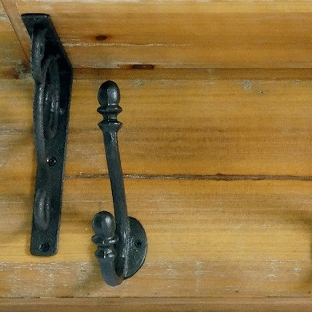 6" Black And Brown Metal And Solid Wood Five Hook Wall Mount Coat Rack