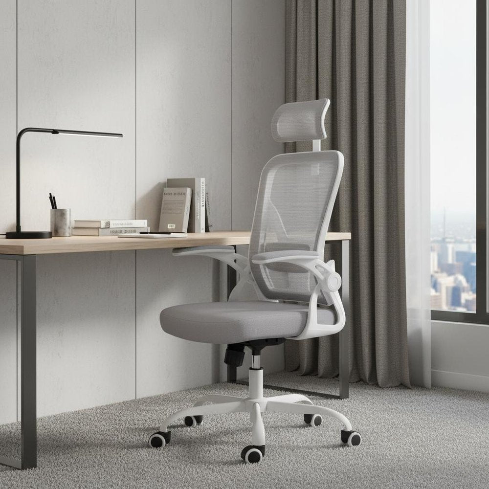 Gray White and Black Adjustable Height Swivel Rolling Office Chair