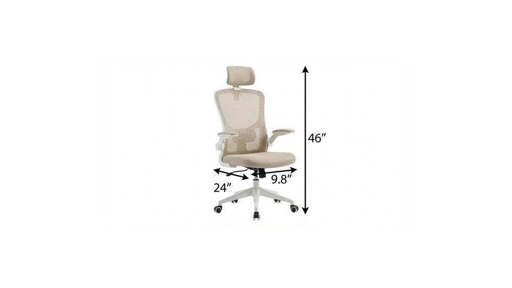 Beige and White Adjustable Height Swivel Rolling Executive Office Chair