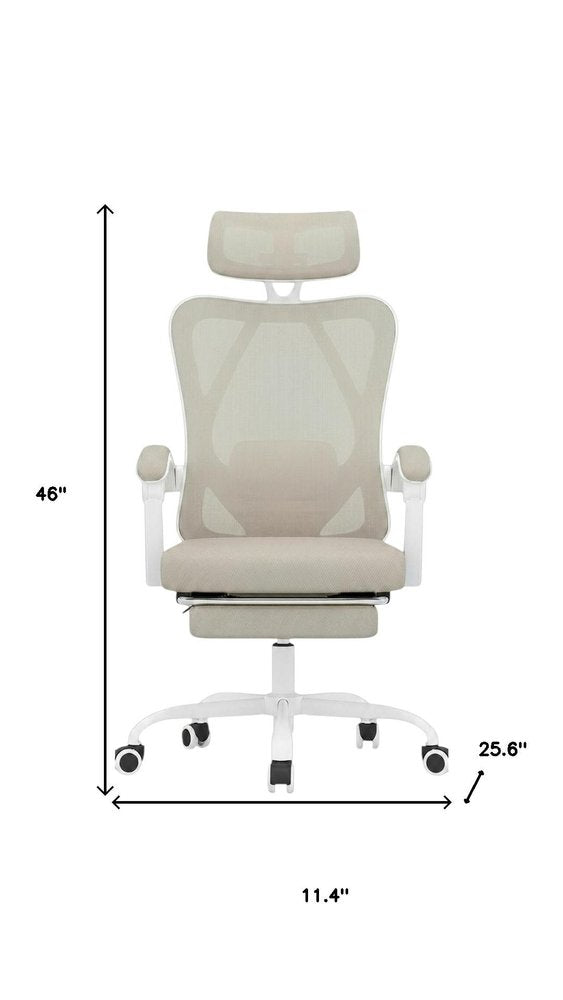 Beige White and Black Adjustable Height Swivel Rolling Office Chair