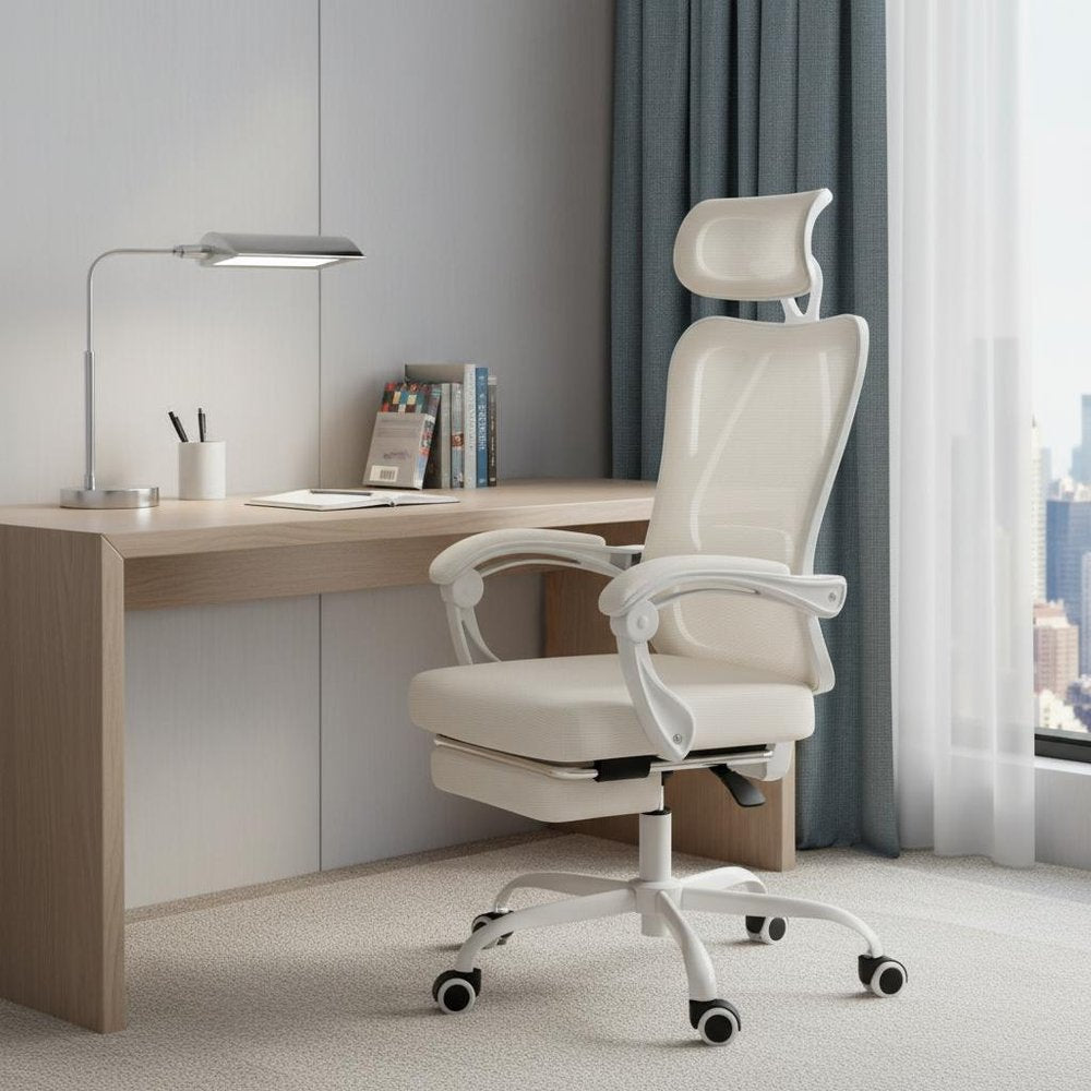 White and Black Adjustable Height Swivel Rolling Office Chair