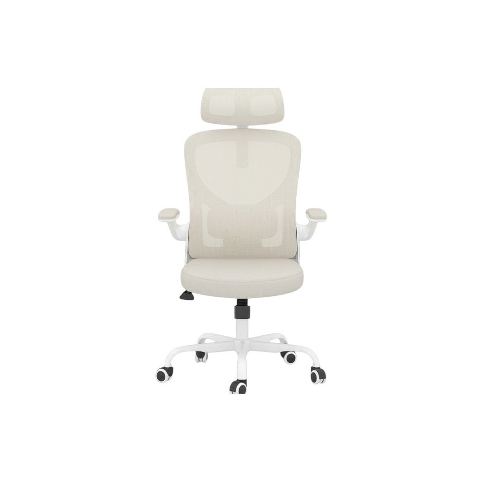 Beige White and Black Adjustable Height Swivel Rolling Office Chair