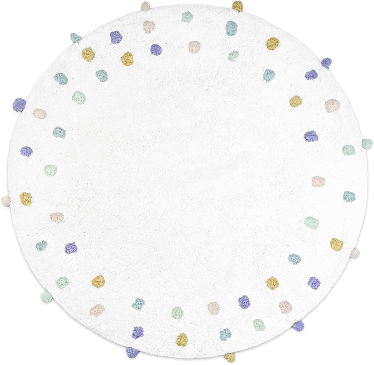32" Green Purple And White Cotton Round Polka Dots Bath Rug
