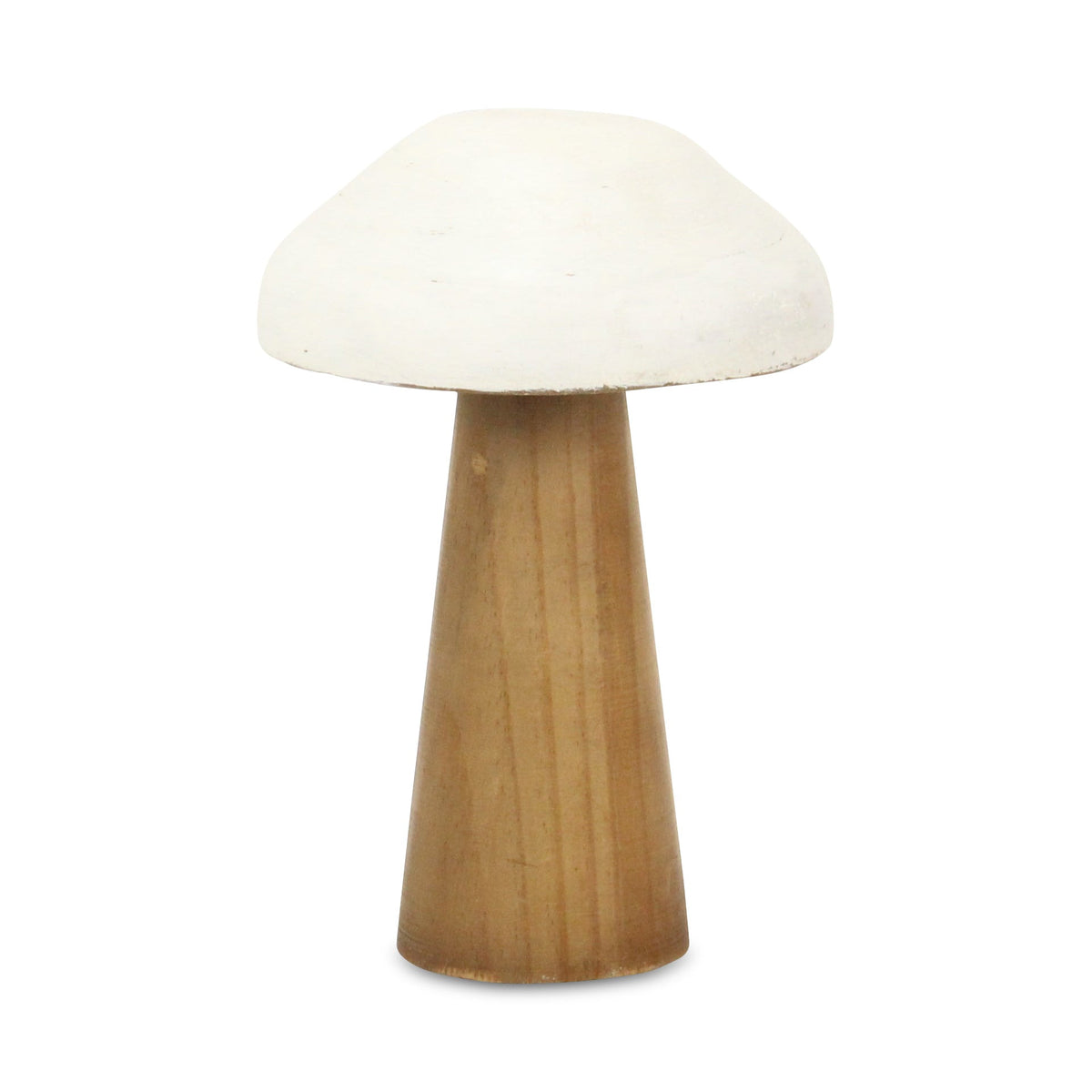 9" Brown And White Wood Hand Painted Mushroom Tabletop Sculpture