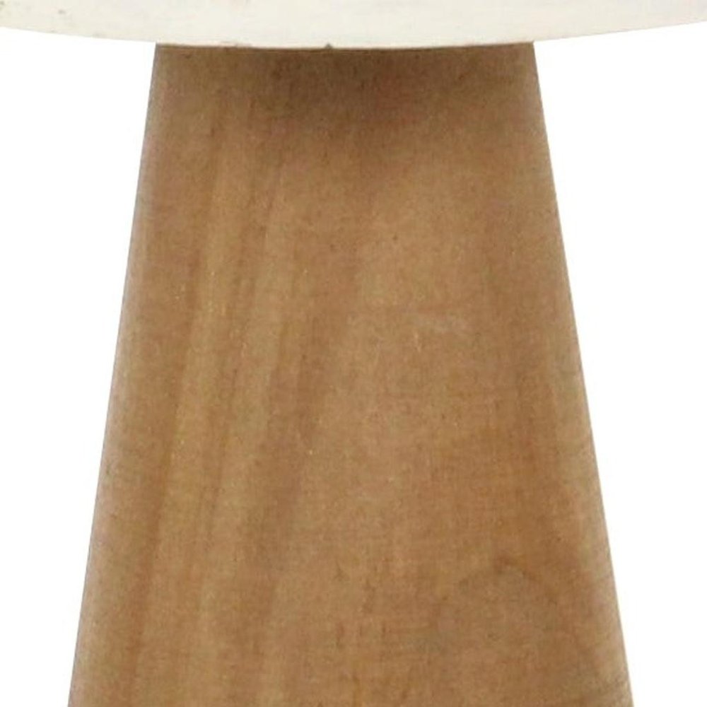 7" Brown And White Wood Hand Painted Mushroom Tabletop Sculpture