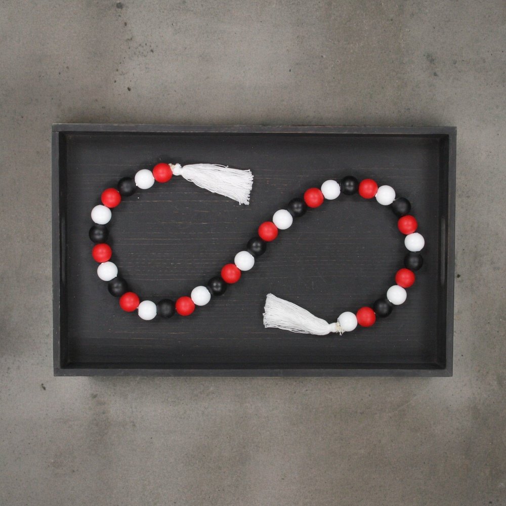 40" Black Red And White Wood Hand Painted Decorative Tassel