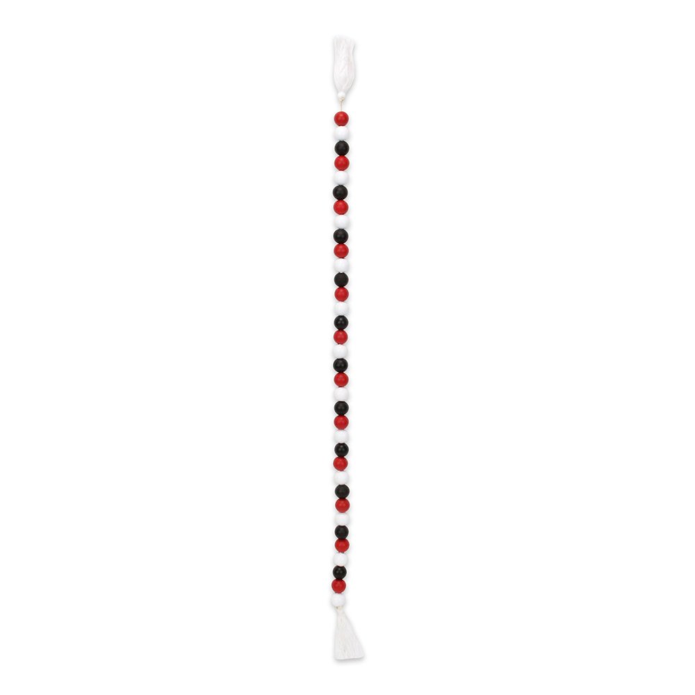 40" Black Red And White Wood Hand Painted Decorative Tassel