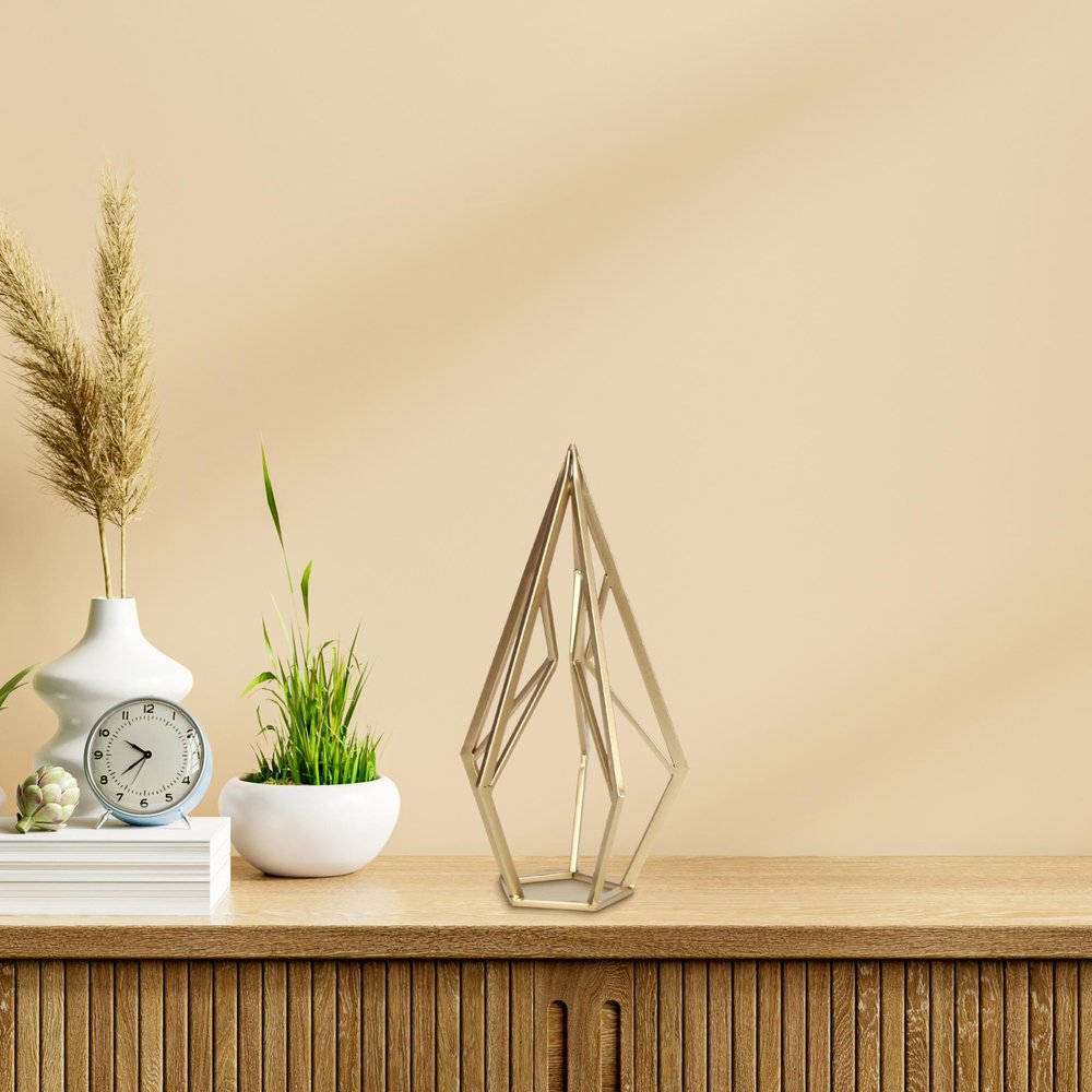 14" Gold Metal Open Geometric Tabletop Sculpture