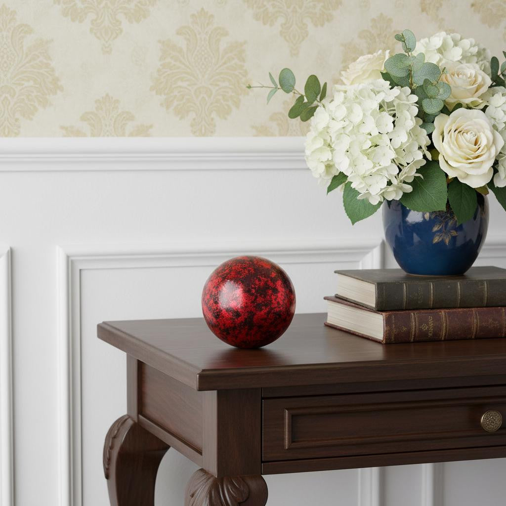 6" Red Paper Mache Hand Painted Orb Decorative Orb