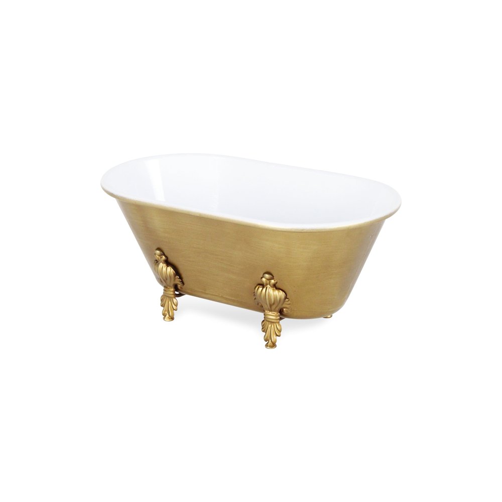 12" Gold And White Metal Hand Painted Decorative Tub