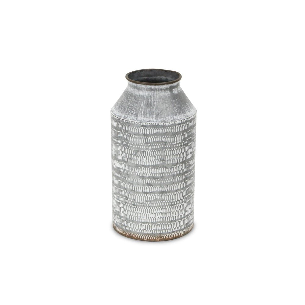 10" Gray Galvanized Metal Geometric Patterned Jug Vase