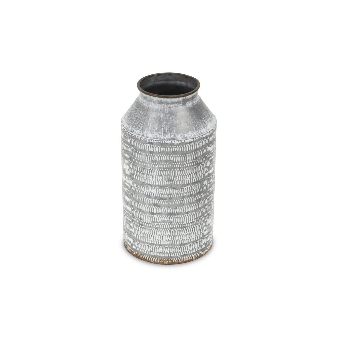 10" Gray Galvanized Metal Geometric Patterned Jug Vase