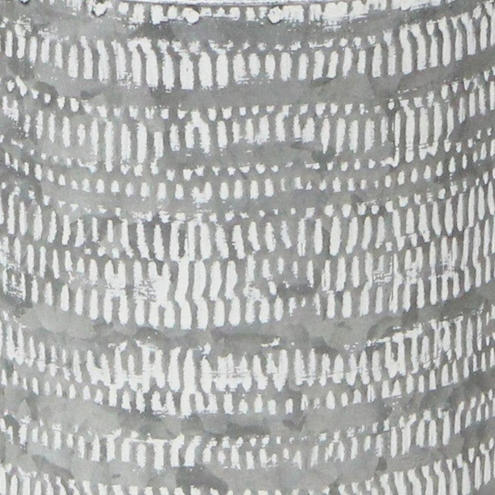 10" Gray Galvanized Metal Geometric Patterned Jug Vase