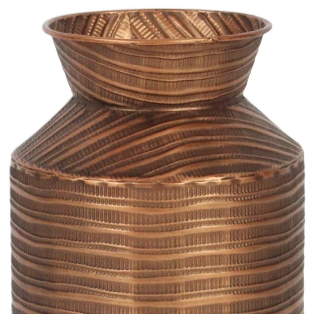 9" Copper Hammered Metal Cylinder Jug Vase With Sculptural Details