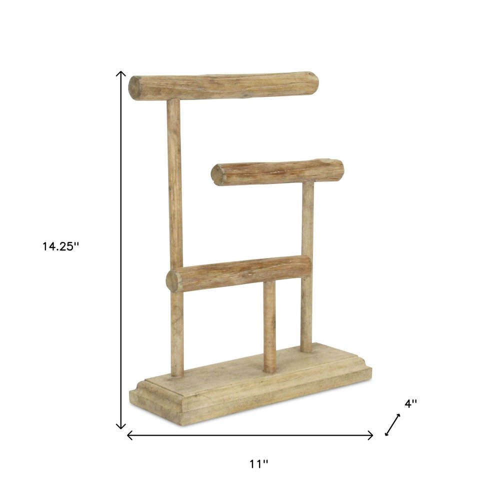 14" Brown Drift Wood Three Tier Decorative Jewelry Holder