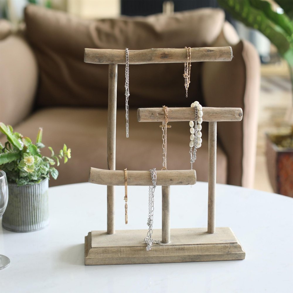 14" Brown Drift Wood Three Tier Decorative Jewelry Holder