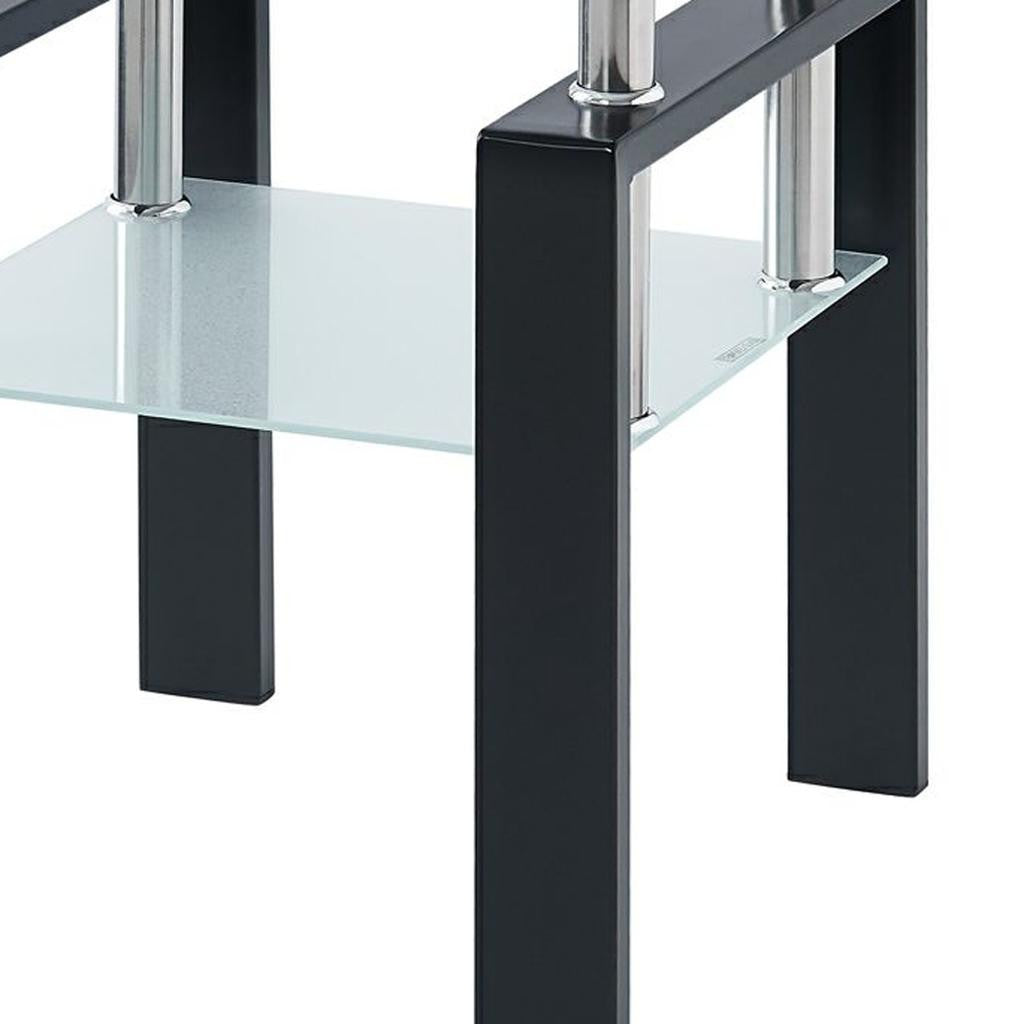 20" Clear and Black Glass and Steel Square End Tables With Shelf