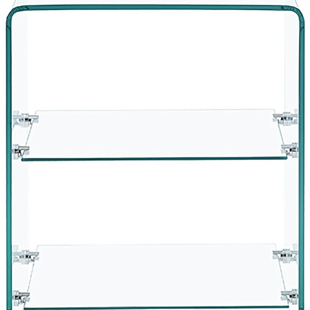 18" Clear Glass Floor Shelf End Table With Two Shelves
