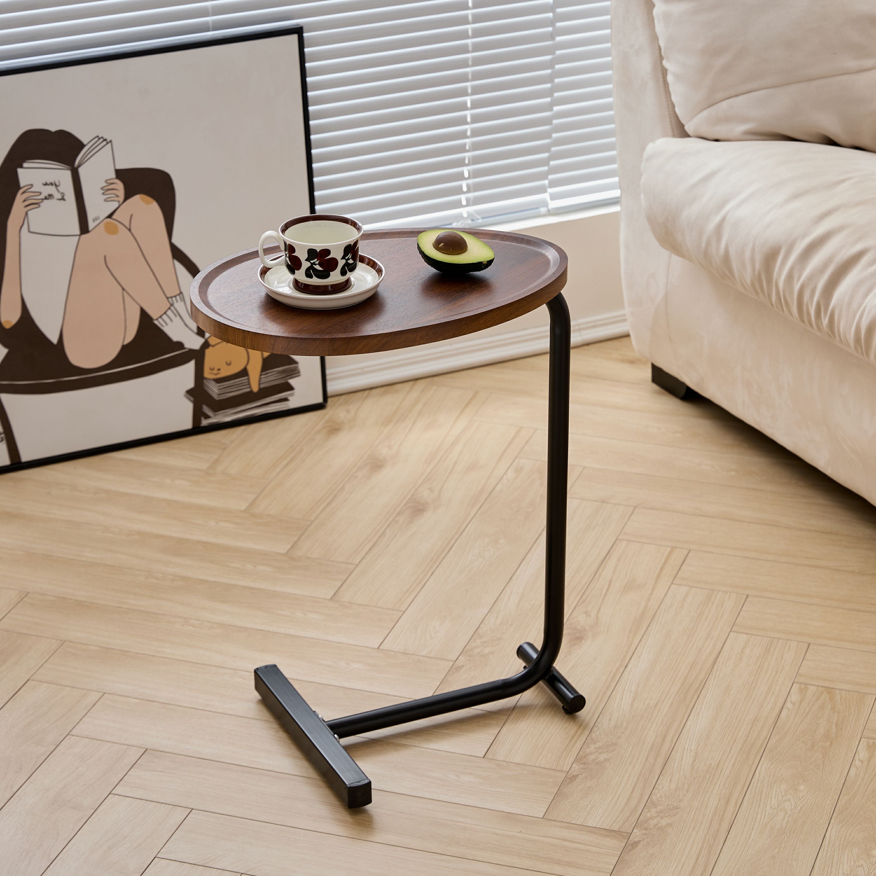 24" Brown And Black Solid Wood And Steel Oval End Table