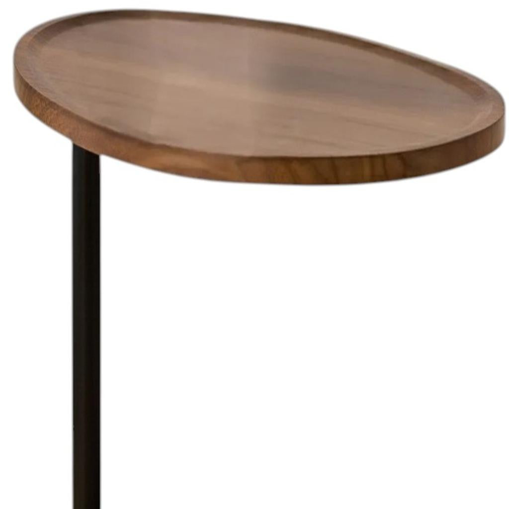 24" Brown And Black Solid Wood And Steel Oval End Table