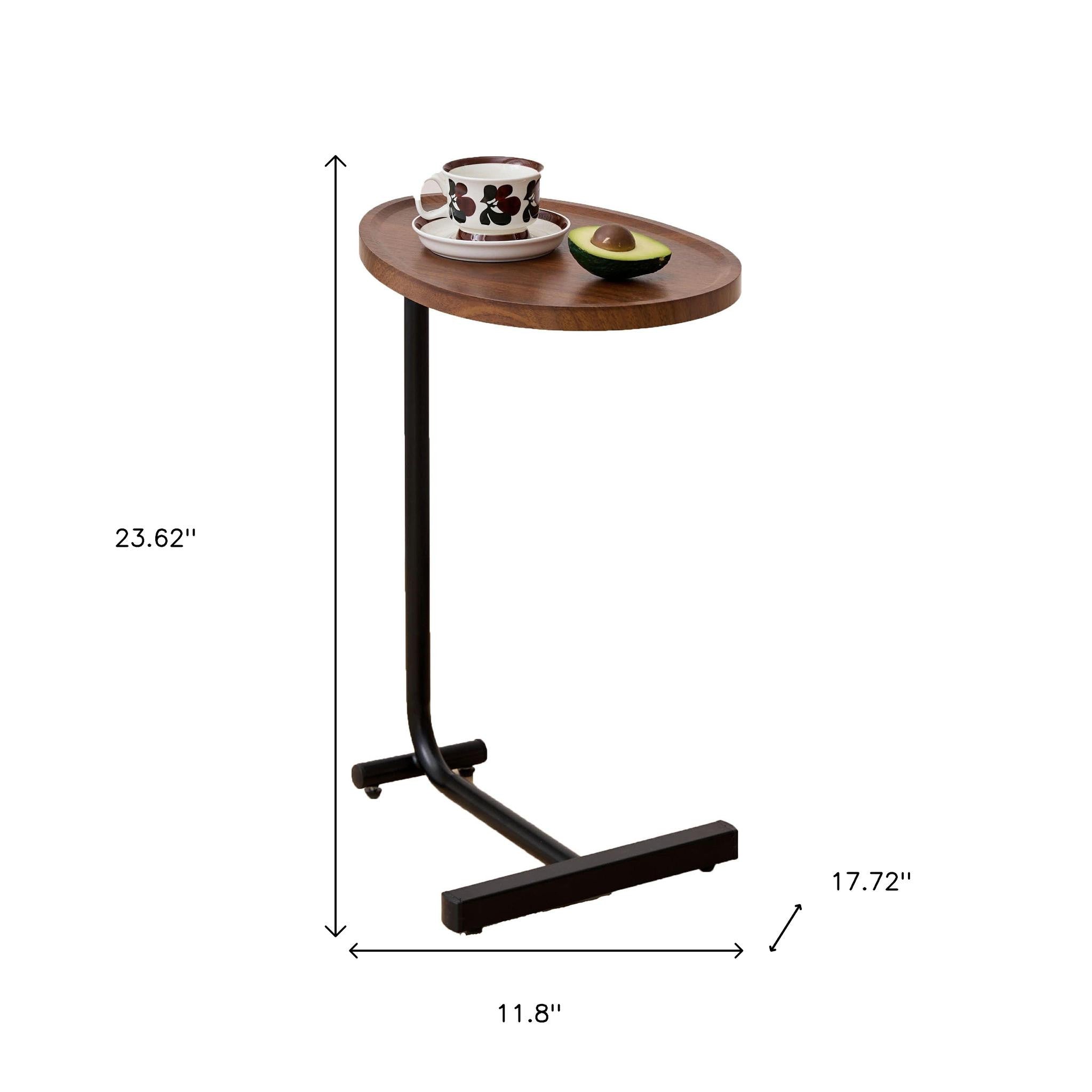 24" Brown And Black Solid Wood And Steel Oval End Table