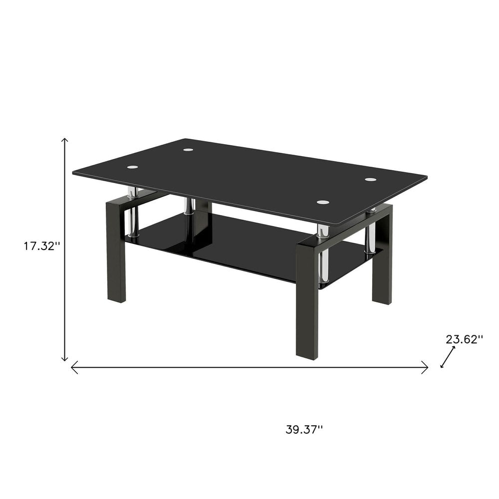 39" Black Glass and Steel Coffee Table